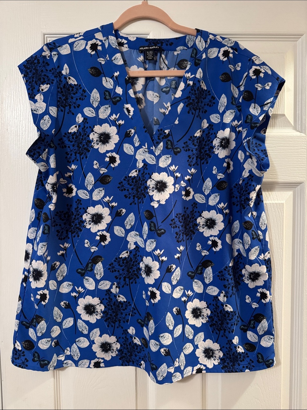 Rafaella Blue Floral V-Neck Blouse
